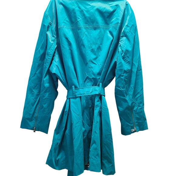 Mossimo Womens,Trench Coat Teal Size 4 Cotton Blend Long Sleeve Zip And Belted - Picture 2 of 12